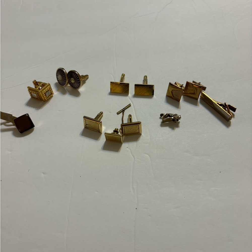 Eclectic Set of Cuff Links and Tie Bars All Vintage  14 Pieces